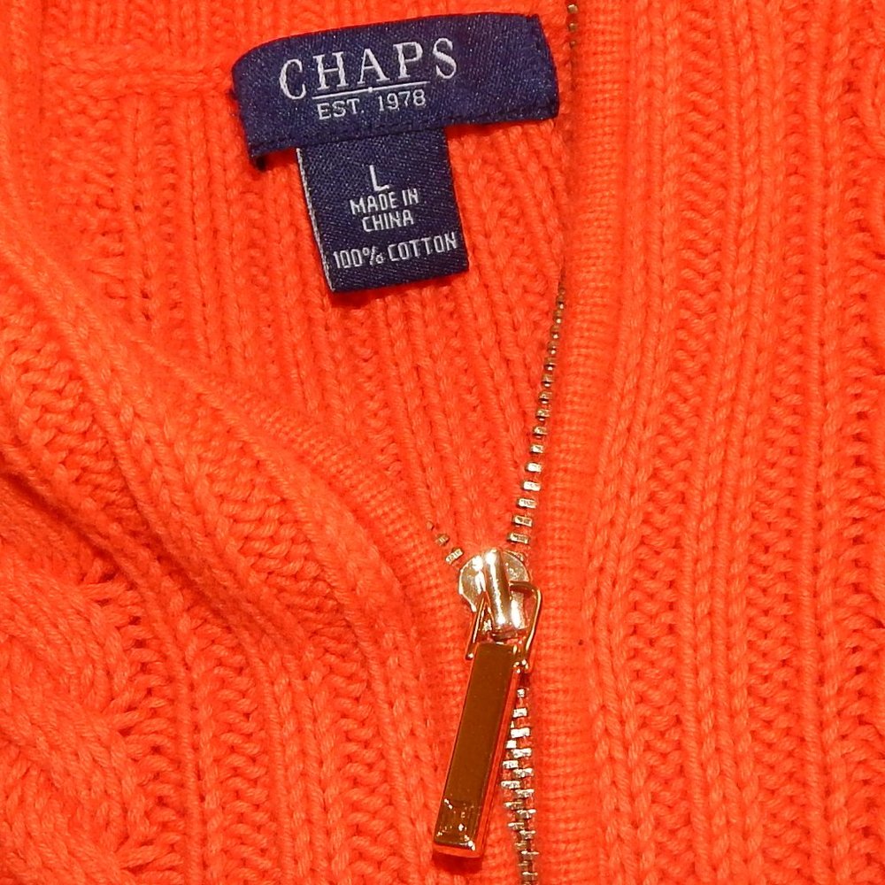 Ladies Zippered Neckline CHAPS Sweater ~ Orange ~ Cable Knit ~ Size L - Picture 5 of 5